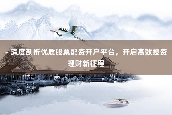 - 深度剖析优质股票配资开户平台，开启高效投资理财新征程