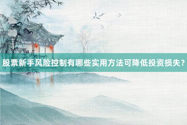 股票新手风险控制有哪些实用方法可降低投资损失？