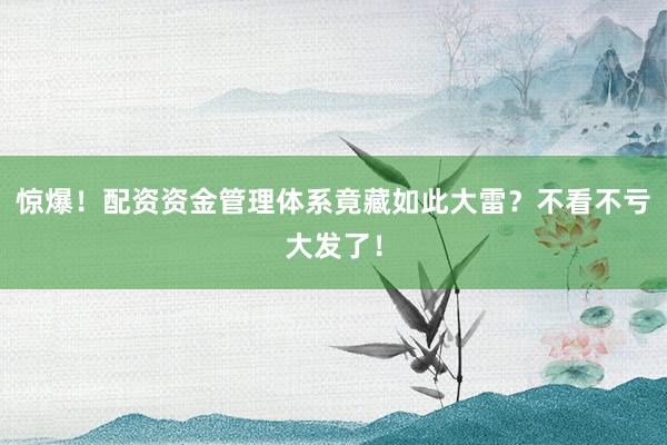惊爆！配资资金管理体系竟藏如此大雷？不看不亏大发了！