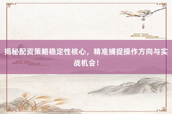 揭秘配资策略稳定性核心，精准捕捉操作方向与实战机会！