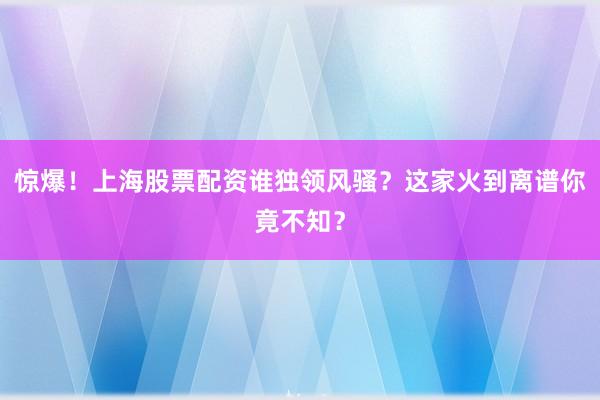 惊爆！上海股票配资谁独领风骚？这家火到离谱你竟不知？