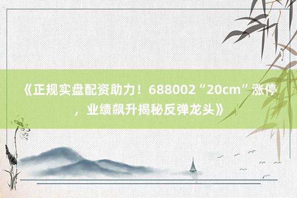 《正规实盘配资助力！688002“20cm”涨停，业绩飙升揭秘反弹龙头》