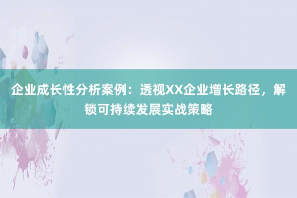 企业成长性分析案例：透视XX企业增长路径，解锁可持续发展实战策略