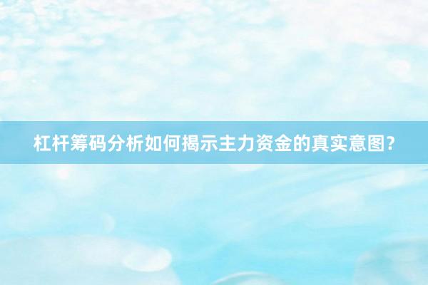 杠杆筹码分析如何揭示主力资金的真实意图？