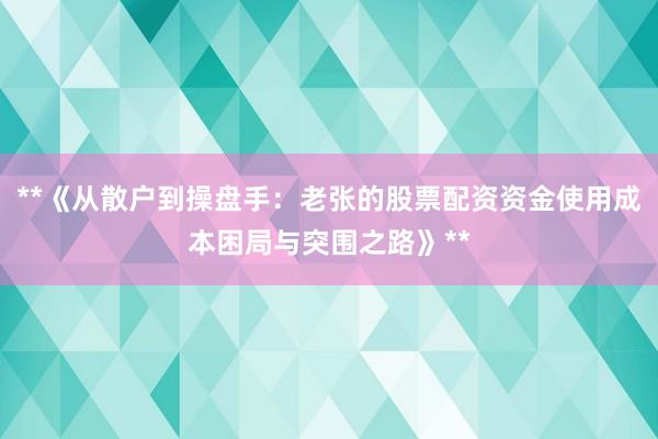 **《从散户到操盘手：老张的股票配资资金使用成本困局与突围之路》**