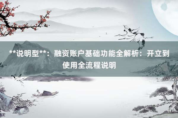 **说明型**：融资账户基础功能全解析：开立到使用全流程说明