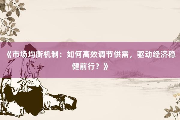 《市场均衡机制:如何高效调节供需,驱动经济稳健前行?》